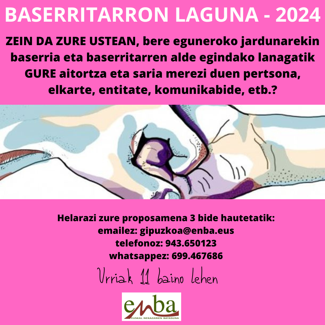 Abierto, hasta el 11 de octubre, el plazo para proponer candidatos a la 6ª edición del galardón BASERRITARRON LAGUNA
