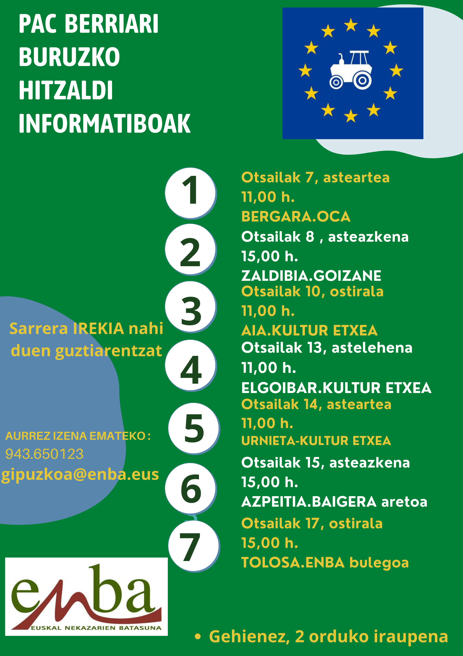 ENBA organiza charlas informativas en Gipuzkoa sobre la nueva PAC