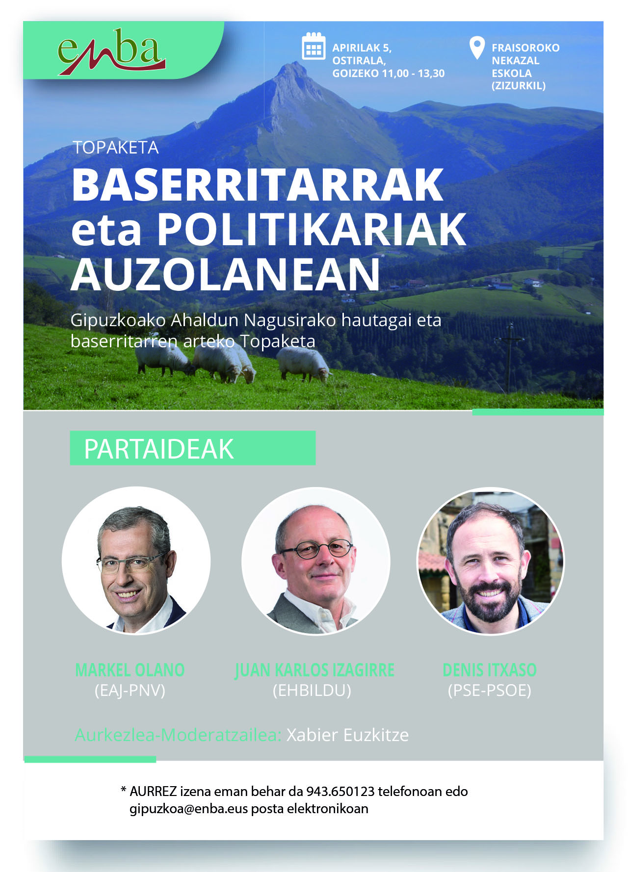 ENBAk, Gipuzkoako Ahaldun Nagusirako hautagaien TOPAKETA ospatuko du, baserritar eta politikarien arteko elkar ezagutza bultzatzeko.
