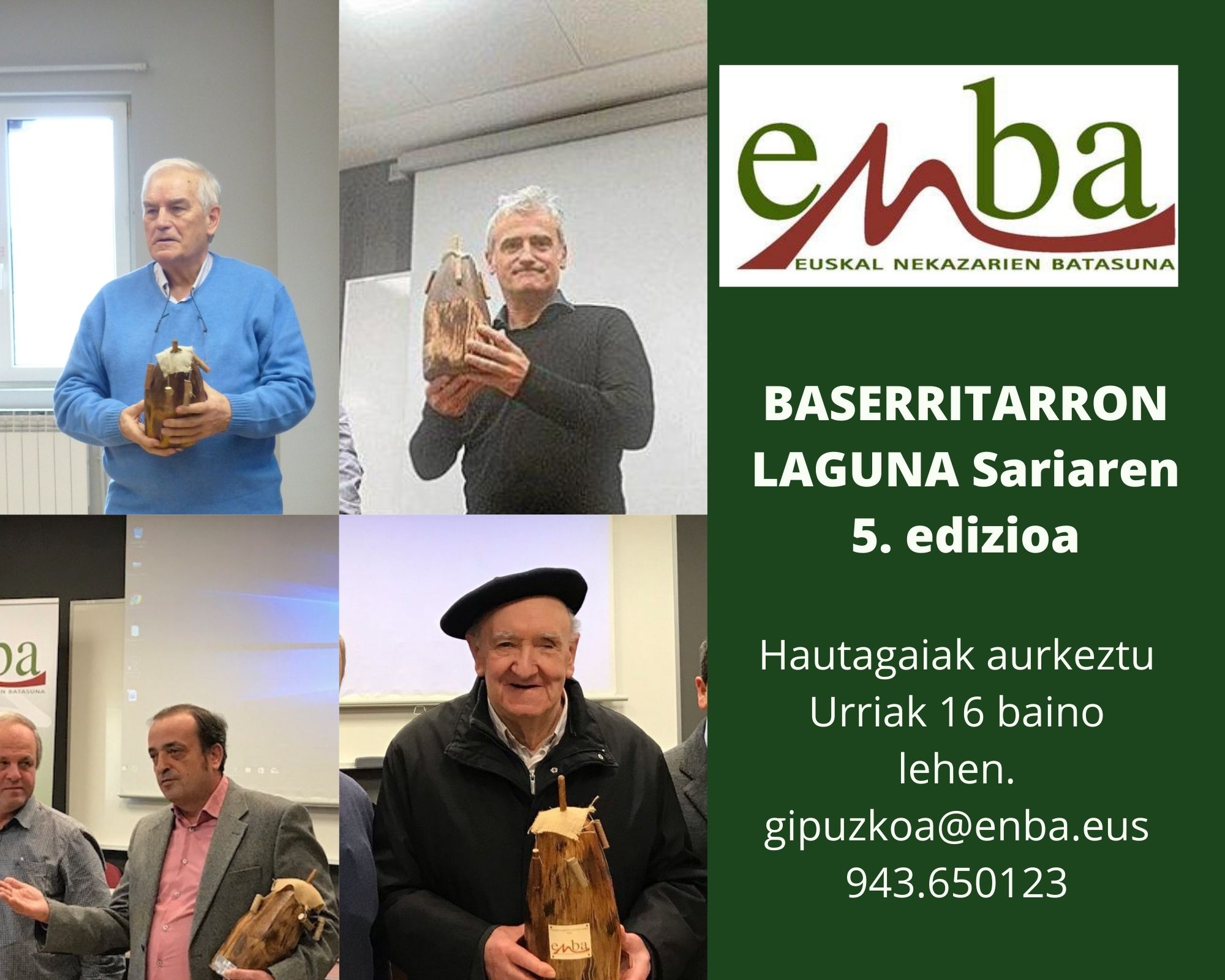 Abierto, hasta el 16 de octubre, el plazo para proponer candidatos a la 5ª edición del galardón BASERRITARRON LAGUNA