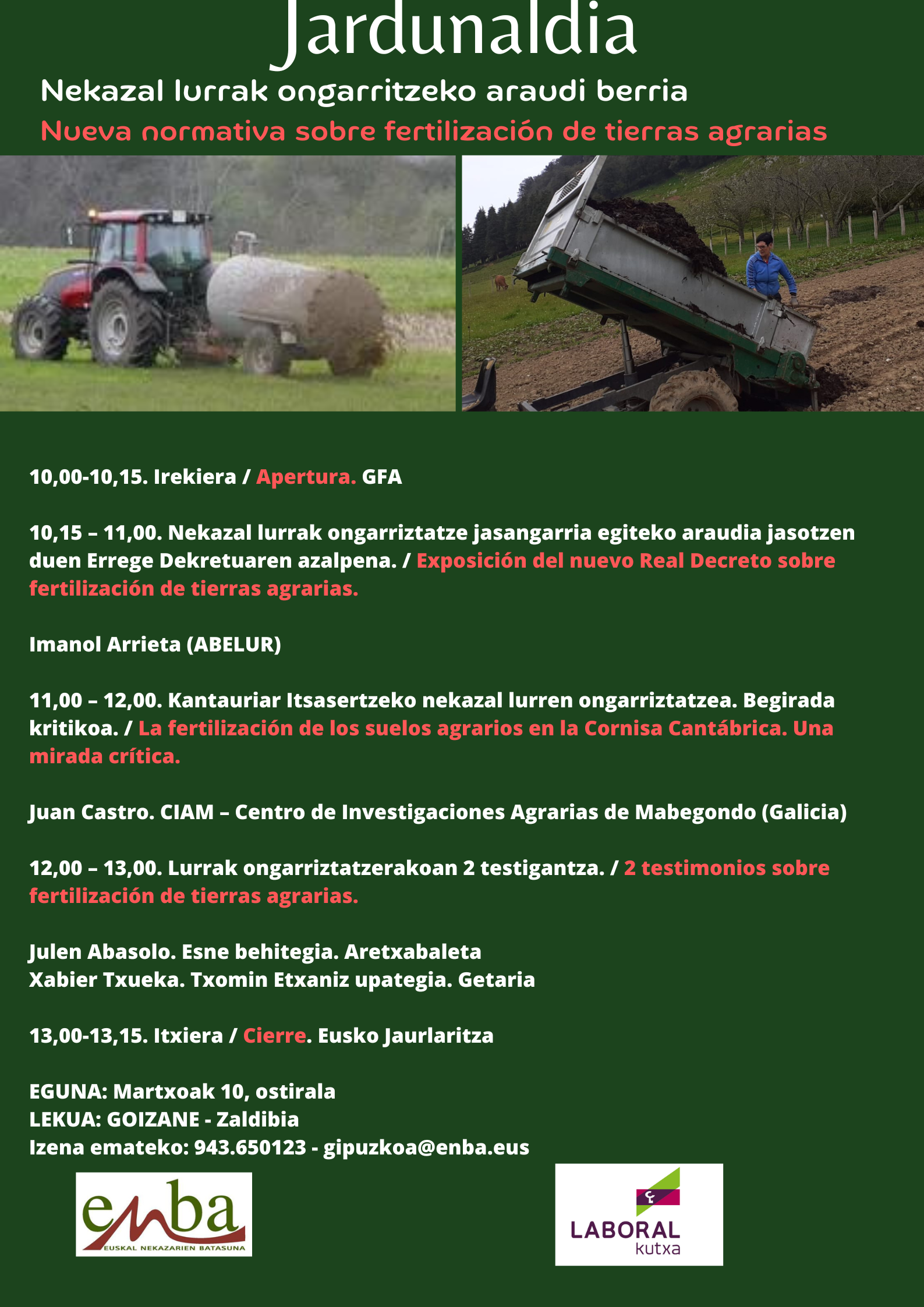 10 de marzo, Jornada sobre abonos orgánicos (estiercol y purin) y abonos químicos